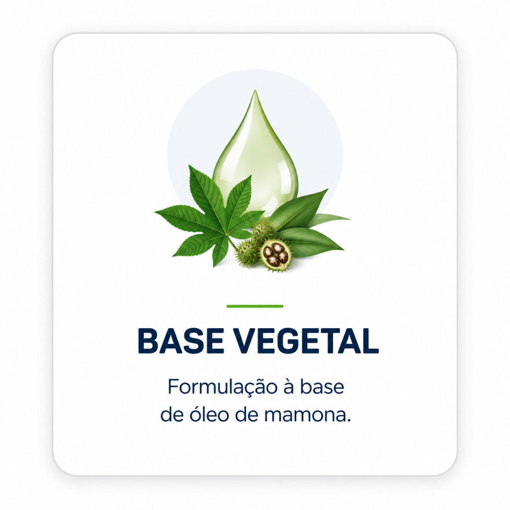 Formulação à base de óleo de mamona, com origem vegetal.